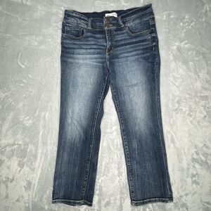 BKE Jeans Women's 29 Dark Wash Blue Crop Two Button Denim Buckle Western Cowboy